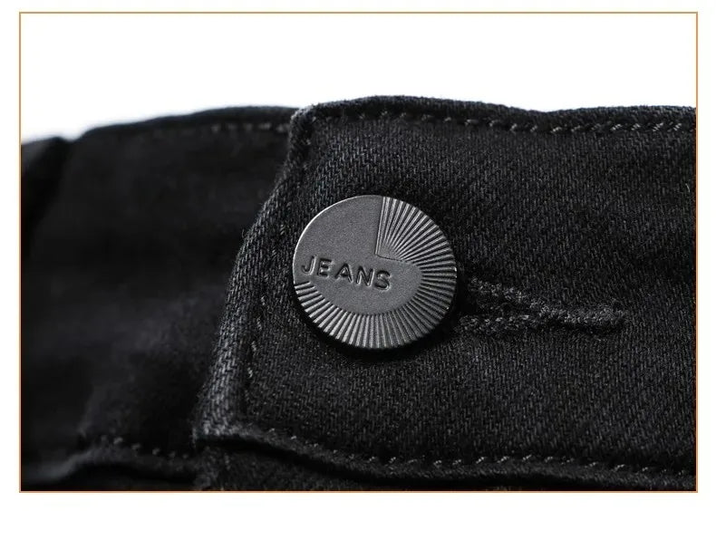 2026 Summer Spring New Men's Pure Black Slim Jeans Elastic Straight Pants BusinessLeisure Korean Vintage Denim Pants Male