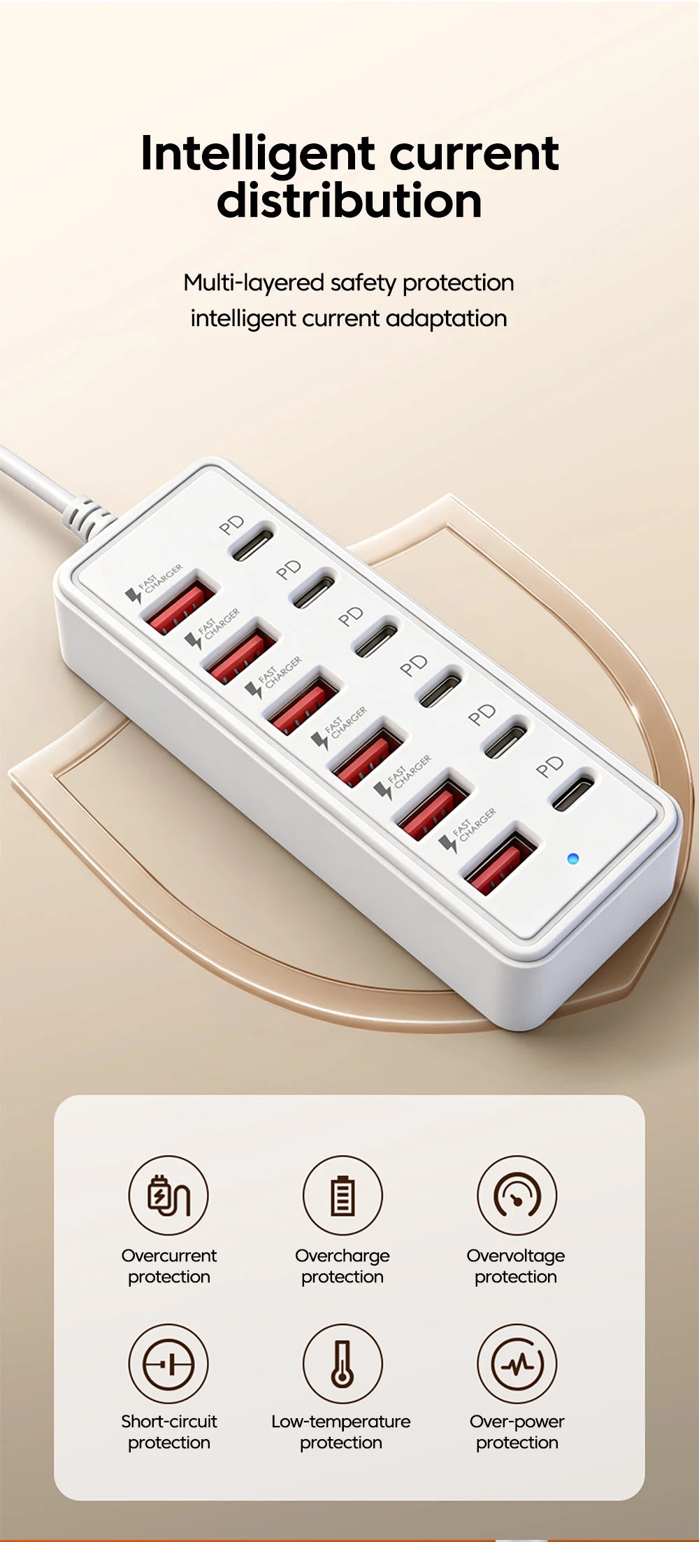 Cargador Multipuerto 12 en 1 - 6 USB-A y 6 USB-C Carga Rápida