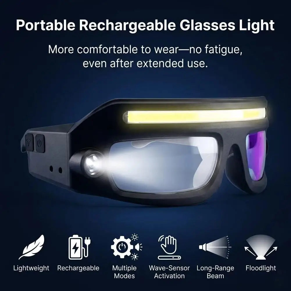 Multifunctional Touch Control Headlamp Portable Glasses Warning Light Head Torch for Night Fishing Outdoor Camping
