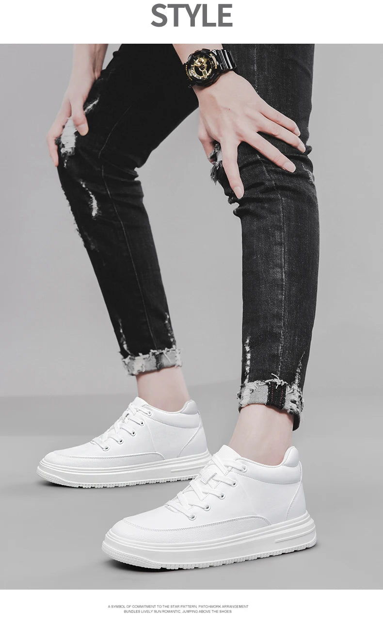 New Invisible Inner Height Increasing Men's Shoes 8cm Trendy Sports Shoes White Shoes British Height Increasing Casual Sneakers