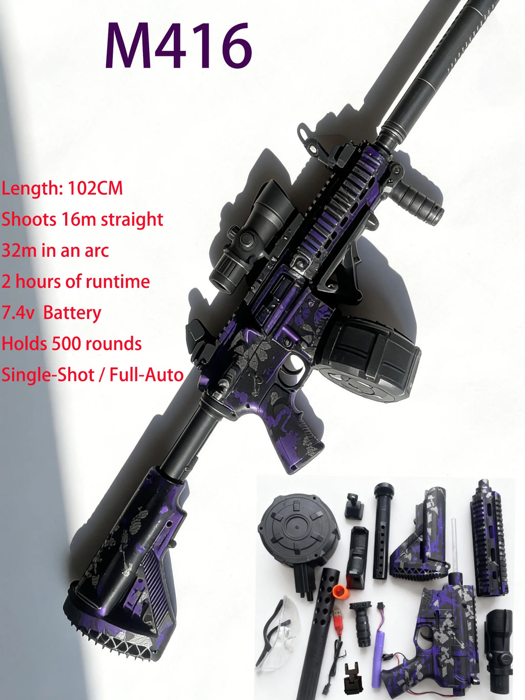 Perfect Gift for Men & Teens: M416 Full Auto Gel Blaster Gun - Dominate with 16m Straight Shooting, Ultimate Outdoor Battlefield