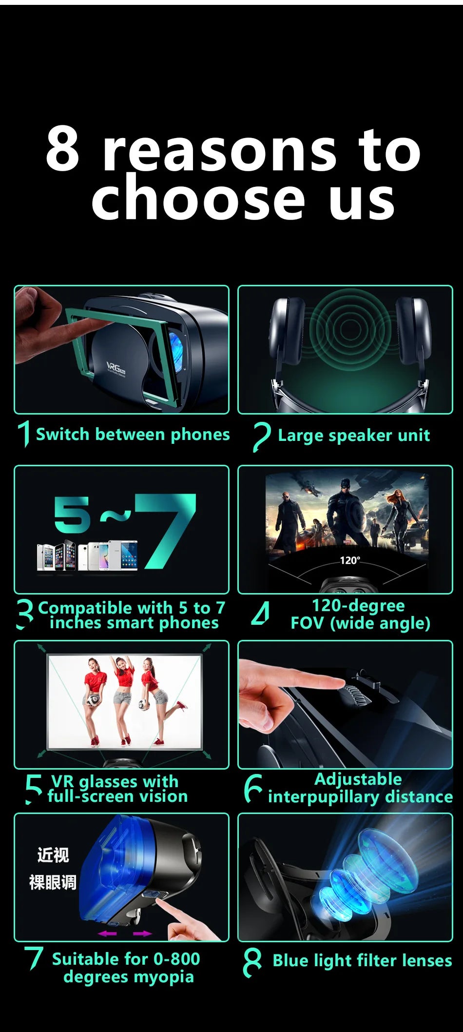 Virtual Reality 3D VR Glasses Headset Smart Helmet Smartphones Mobile Phone Lenses with Headphone Viar Binoculars Goggles Device