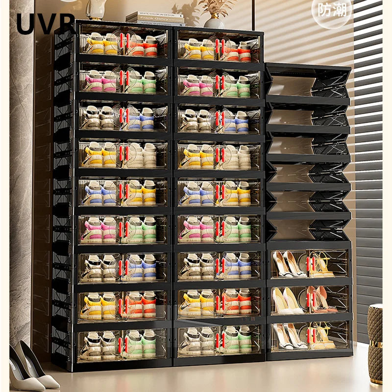 UVR Multifunctional Storage Cabinet Household Folding Shoe Organizer Large Capacity Light Luxury Multi-layer Snack Shelf
