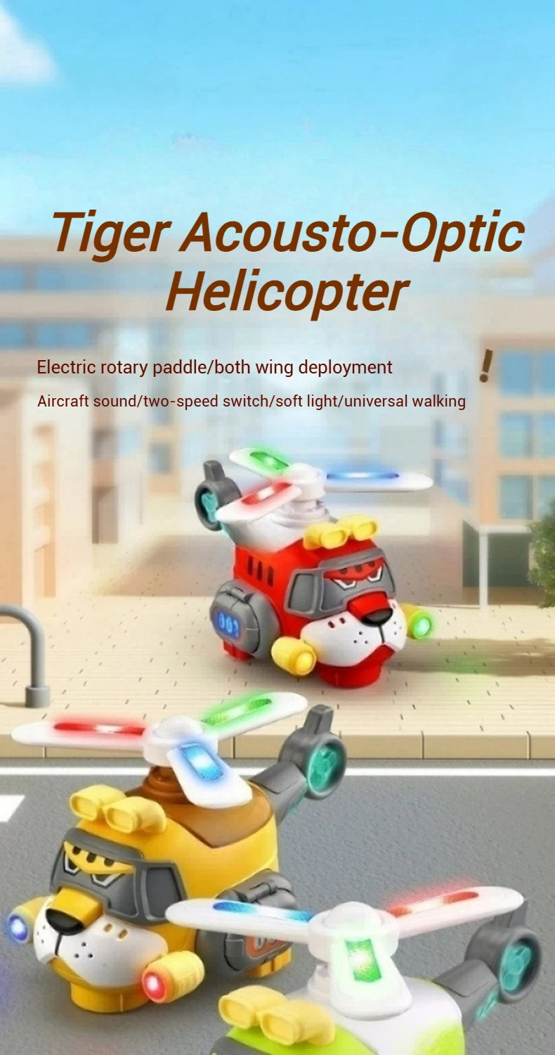 Tiger Helicopter Toy Electric 360° Rotating Aircraft with Lights Sound Bump and Go Plane Toy for Boy 3-6 Christmas Birthday Gift