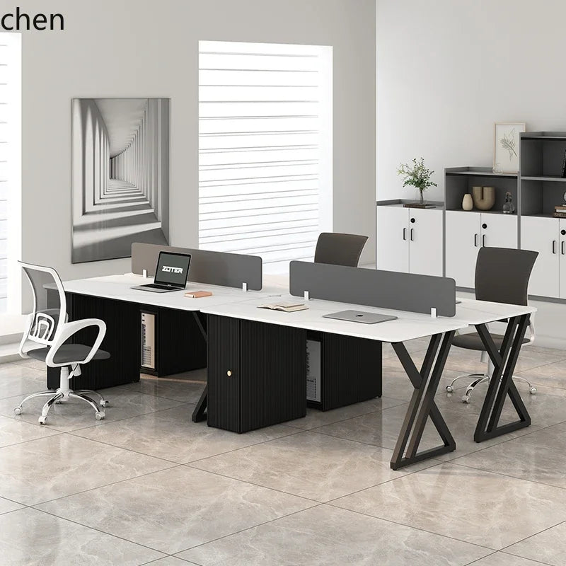 CZ Rock Slab Staff Office Desk and Chair Set Simple Modern White Computer Desk Office Partition Employee Desk