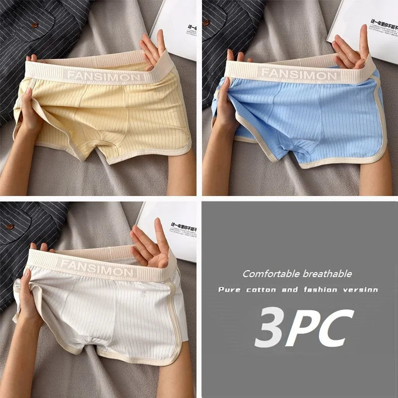 1/3PCS Solid Striped Men's Boxer Sexy Breathable Mesh U Crotch Underwear High Elastic Widen Waistband Underpants sports