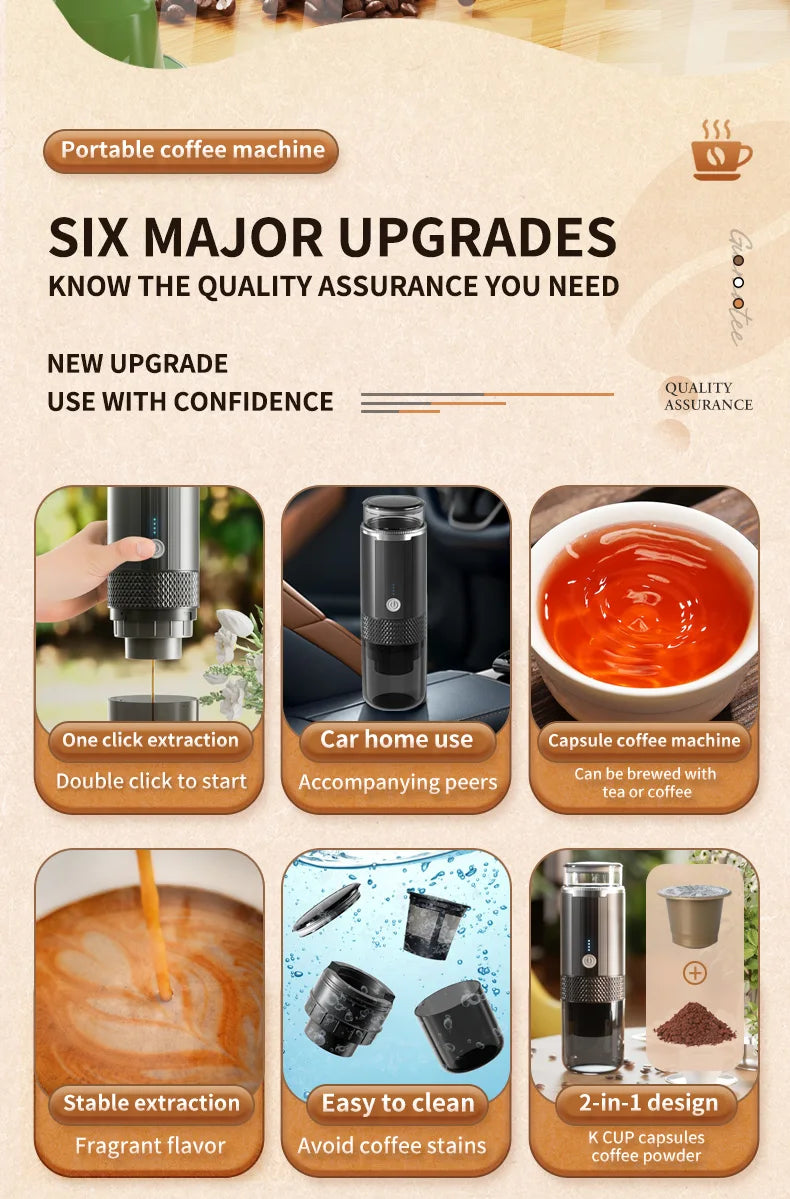 Electric Portable Coffee Maker Capsule Grind-and-Brew Compatible with Ground Coffee K-Cup Pods Single Cup Coffee Maker