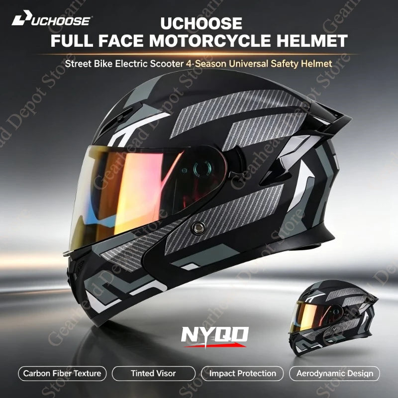 NEW DOT Uchoose Approved Helmets Crash Motorbike Protective Gear Men Women Flip Up Helmet Motorcycle Visor Double Sun