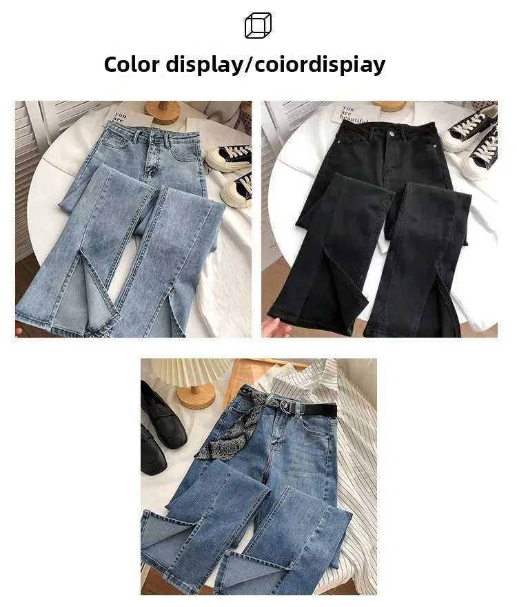 Women's High Waist Wide Leg Jeans Asymmetric Split Hem Vintage Washed Denim Pants Loose Fit