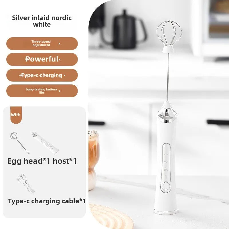 1 Electric Milk Frother, Dual Stick Rechargeable 3-Speed Handheld Egg Beater, Coffee Frother, Cream Blender, Travel Blender