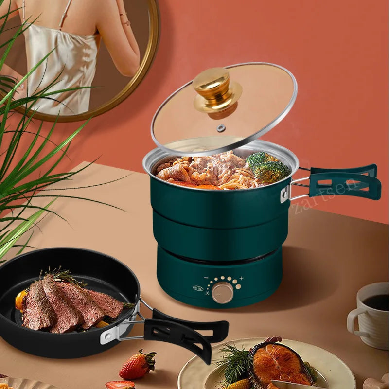 Electric Cooking Pot Foldable Hotpot Portable Multicooker Split Type Rice Cooker Electric Frying Pan Home Travel 1.6L