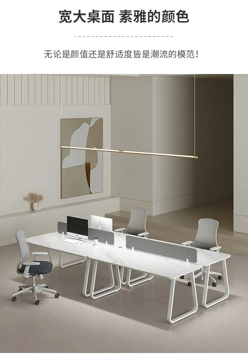 CZ Rock Slab Office Desk and Chair Set for Staff, Simple Modern Face-to-Face Double Seat Partition Screen Employee Desk